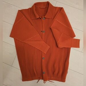 Issey Orange Ribbed Button-Up Jacket